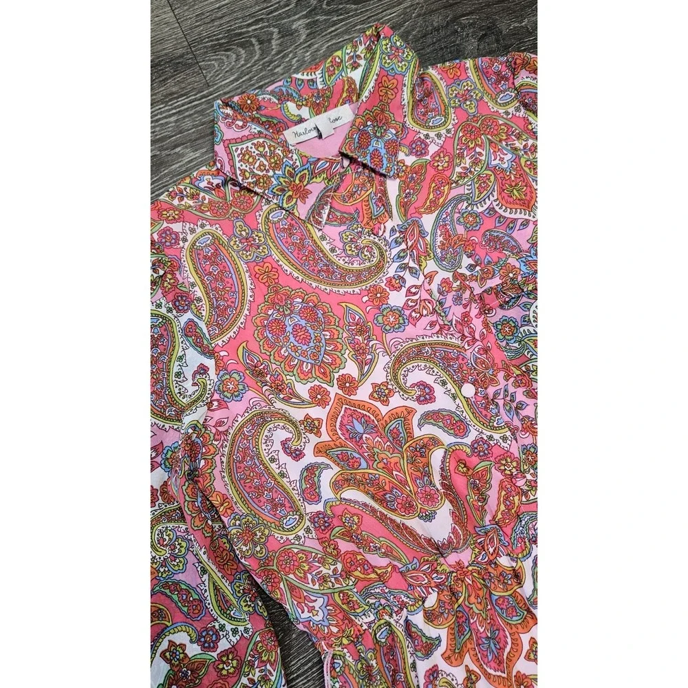 Harlow & Rose Pink Paisley Print Long-sleeve Midi Dress Size Medium Missing Belt - Picture 5 of 16